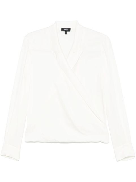 peak-lapels wrap blouse by THEORY
