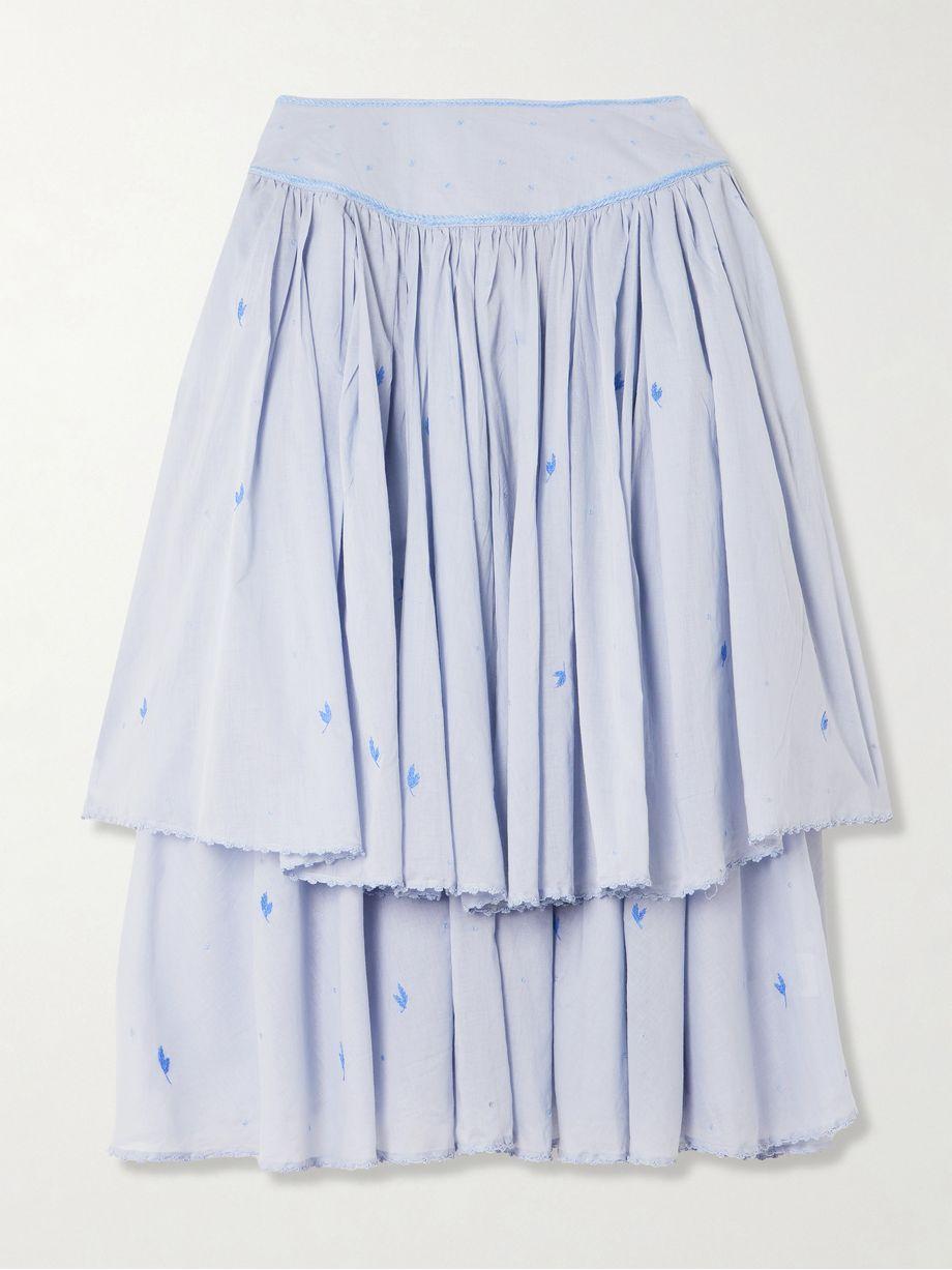 Constance gathered tiered embroidered cotton-voile midi skirt by THIERRY COLSON