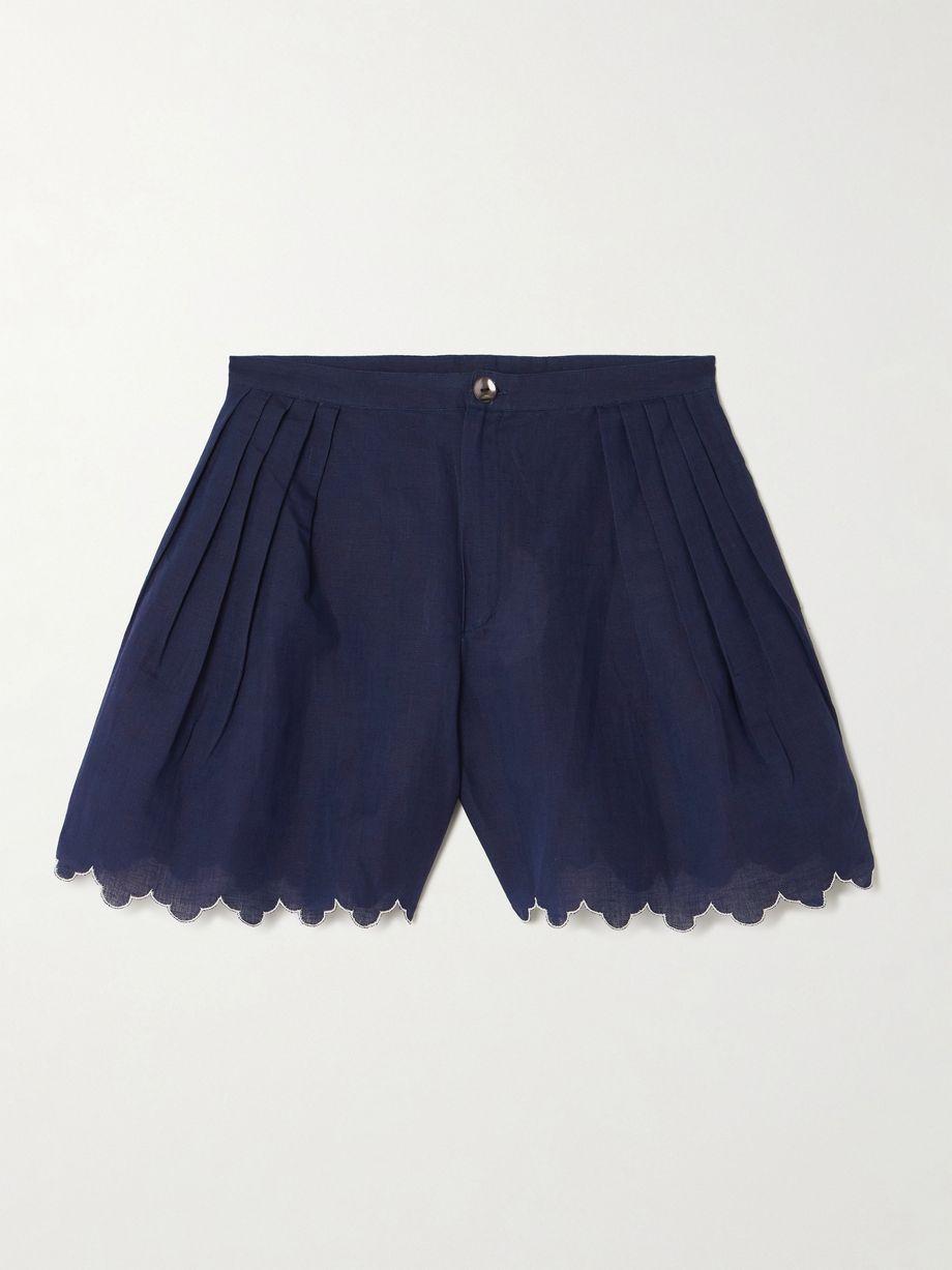 Kenya scalloped pleated cotton and linen-blend shorts by THIERRY COLSON