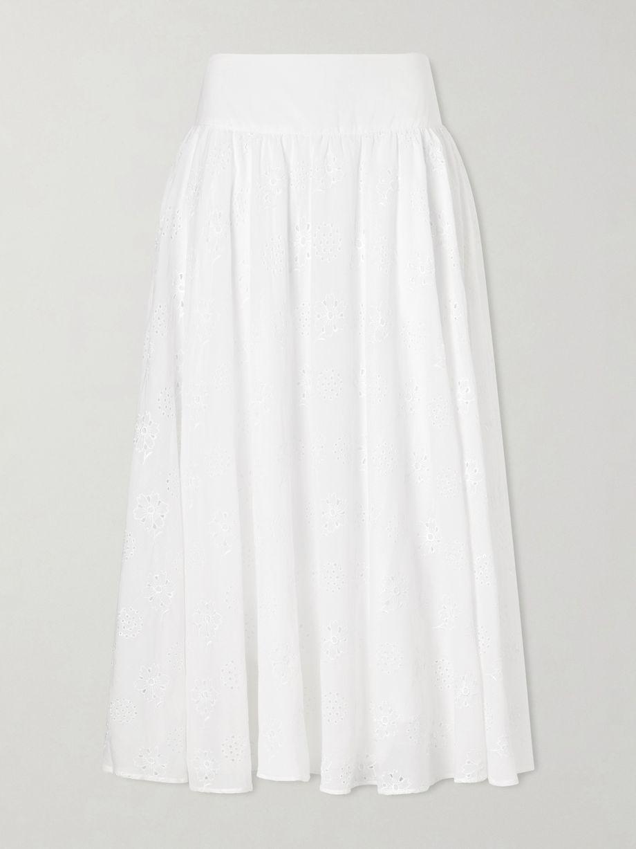 Pamela pleated broderie anglaise cotton midi skirt by THIERRY COLSON