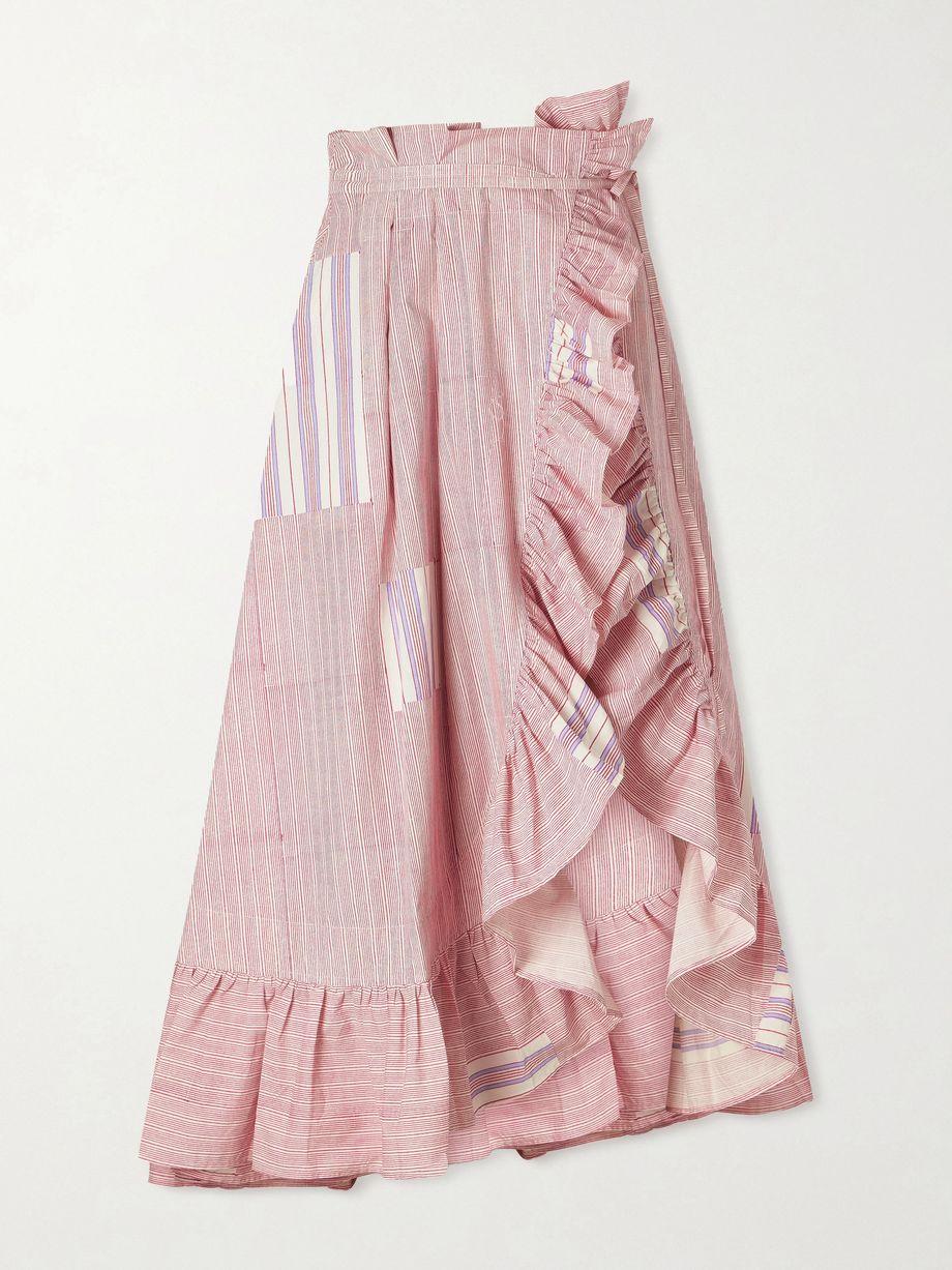 Tasha ruffled striped cotton-voile wrap midi skirt by THIERRY COLSON