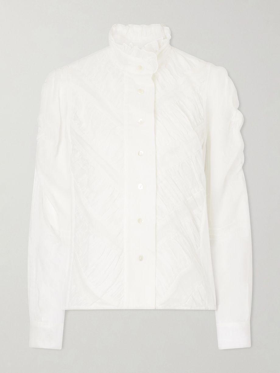 Wind ruffled ruched cotton-voile blouse by THIERRY COLSON