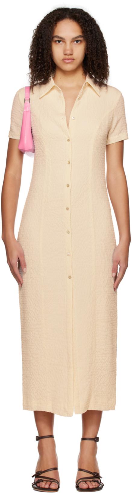 Off-White Button Midi Dress by THIRD FORM