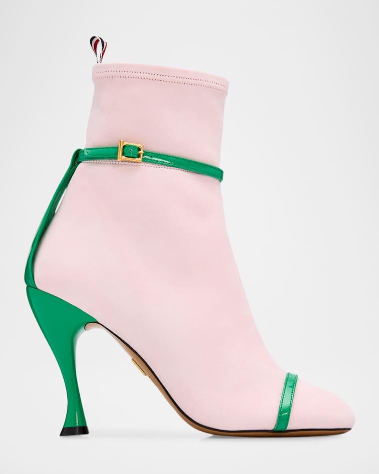105mm Trompe L'oeil Suede Booties by THOM BROWNE