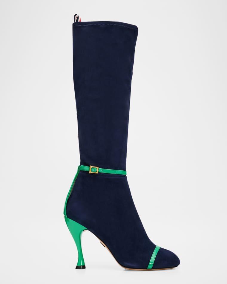 105mm Trompe L'oeil Suede Knee-High Boots by THOM BROWNE