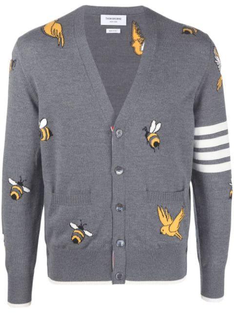4-Bar stripe intarsia-patterned cardigan by THOM BROWNE