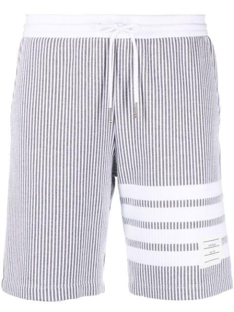 4-Bar stripe seersucker shorts by THOM BROWNE