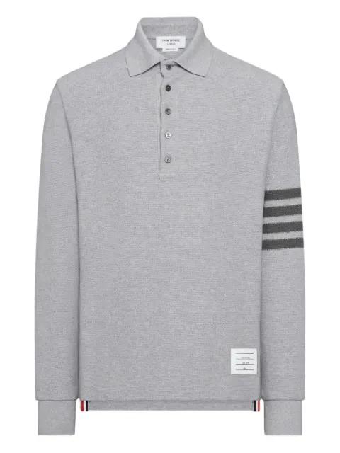 4-Bar textured-pique long-sleeved polo shirt by THOM BROWNE