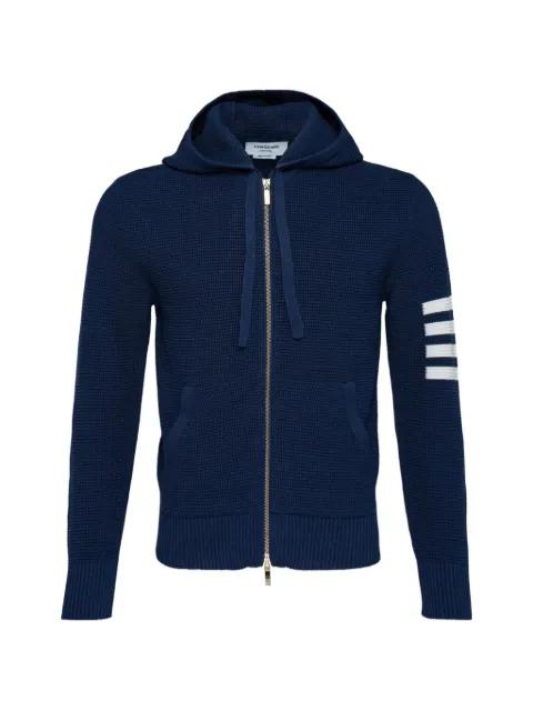 4-Bar textured-stitch zip-up hoodie by THOM BROWNE