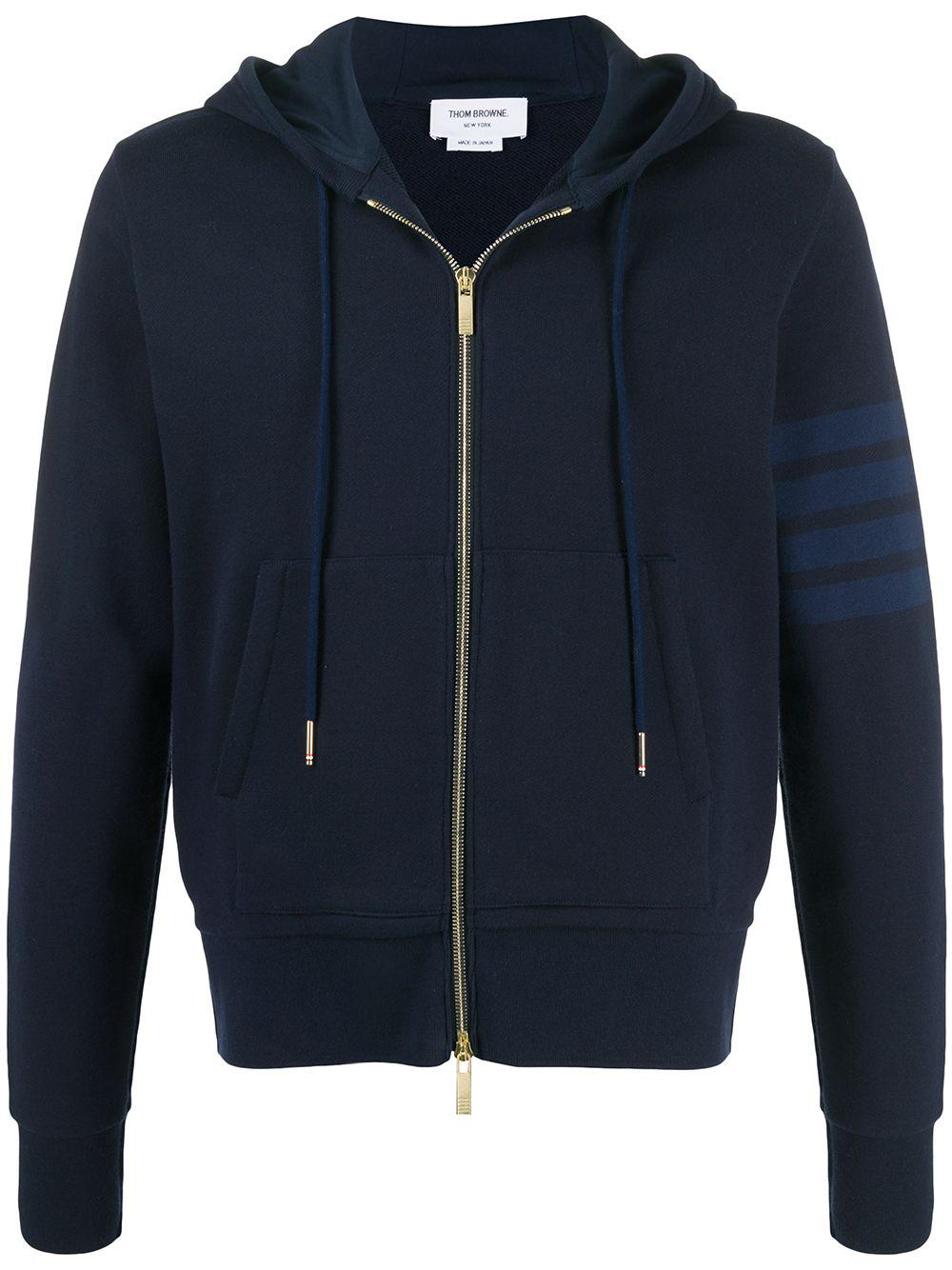 4-Bar zip-up loopback-cotton hoodie by THOM BROWNE