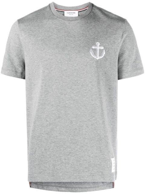 Anchor-embroidered cotton T-shirt by THOM BROWNE