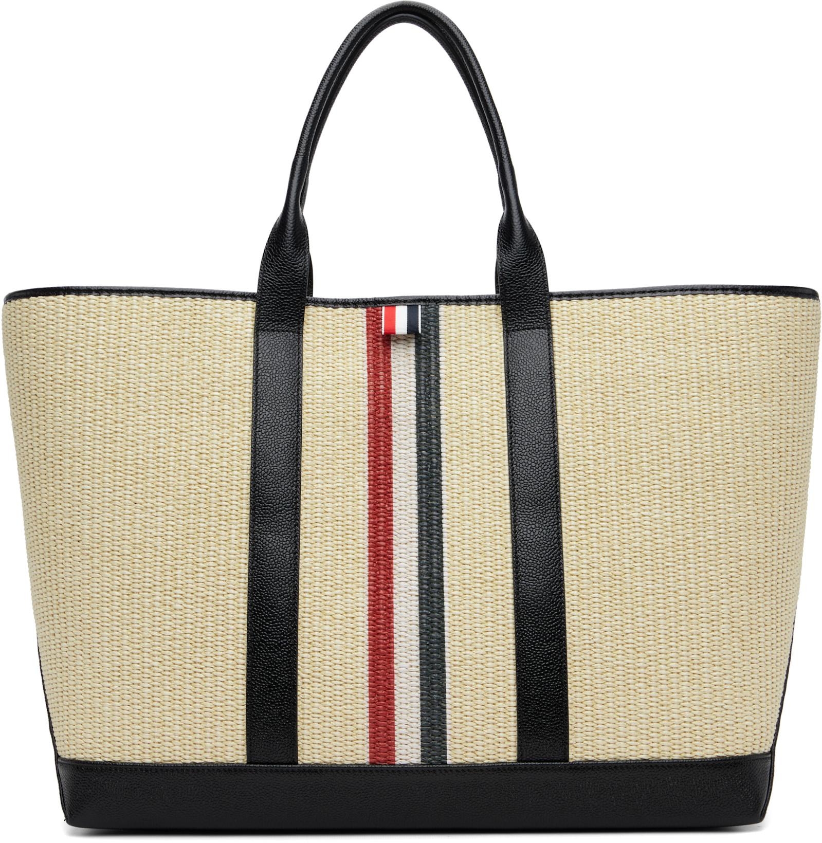 Beige Medium Tool RWB Stripe Tote by THOM BROWNE