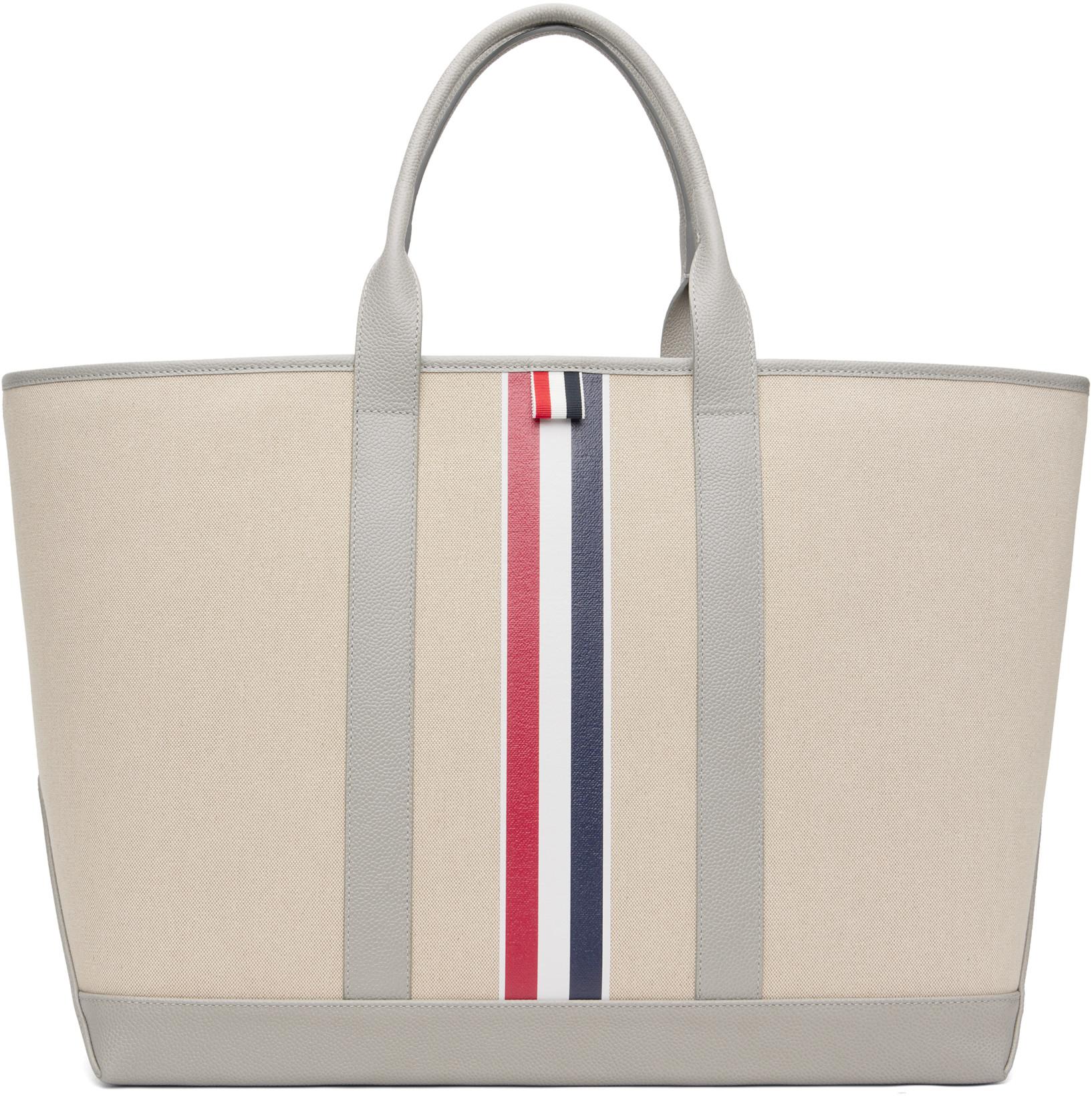 Beige RWB Stripe Medium Tool Tote by THOM BROWNE