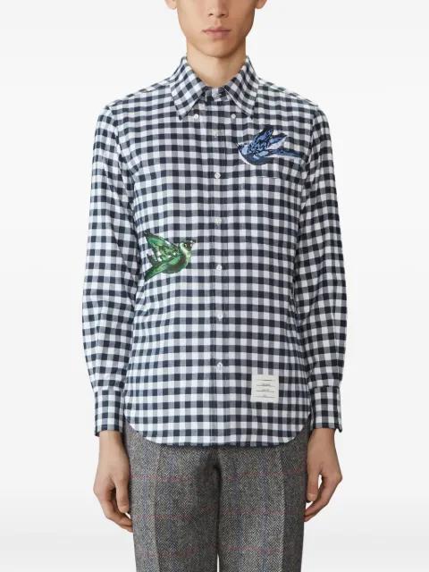 Birds-detail gingham-check flannel satin-stitch shirt by THOM BROWNE