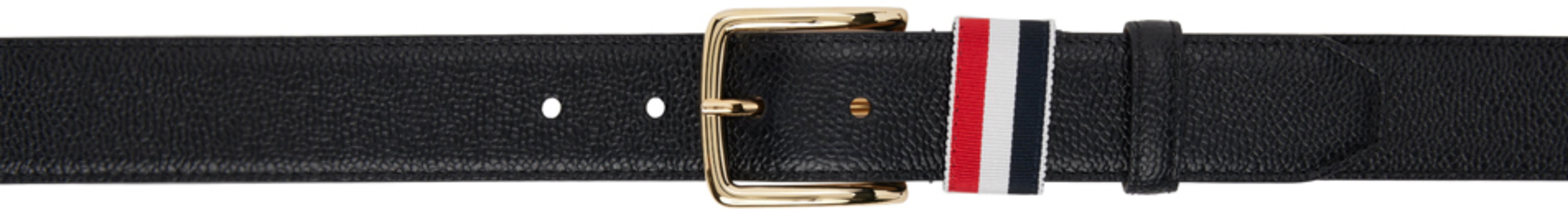 Black Calfskin Pebbled Leather Belt by THOM BROWNE