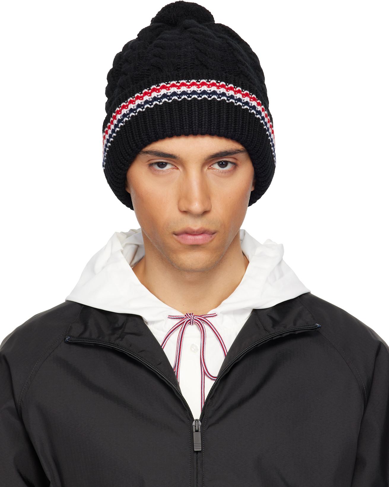 Black Cashmere Baby Cable Stitch Pom Pom Beanie by THOM BROWNE