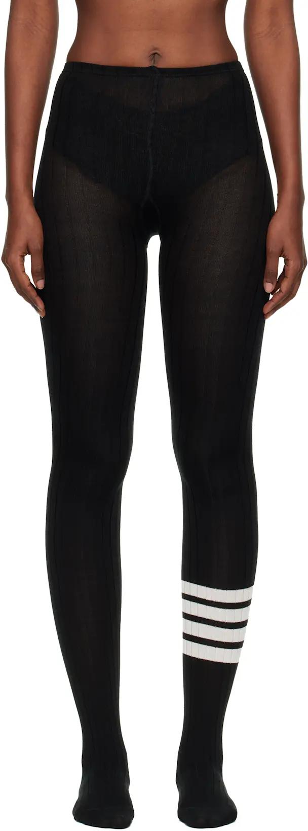 Black Opaque Rib 4-Bar Tights by THOM BROWNE