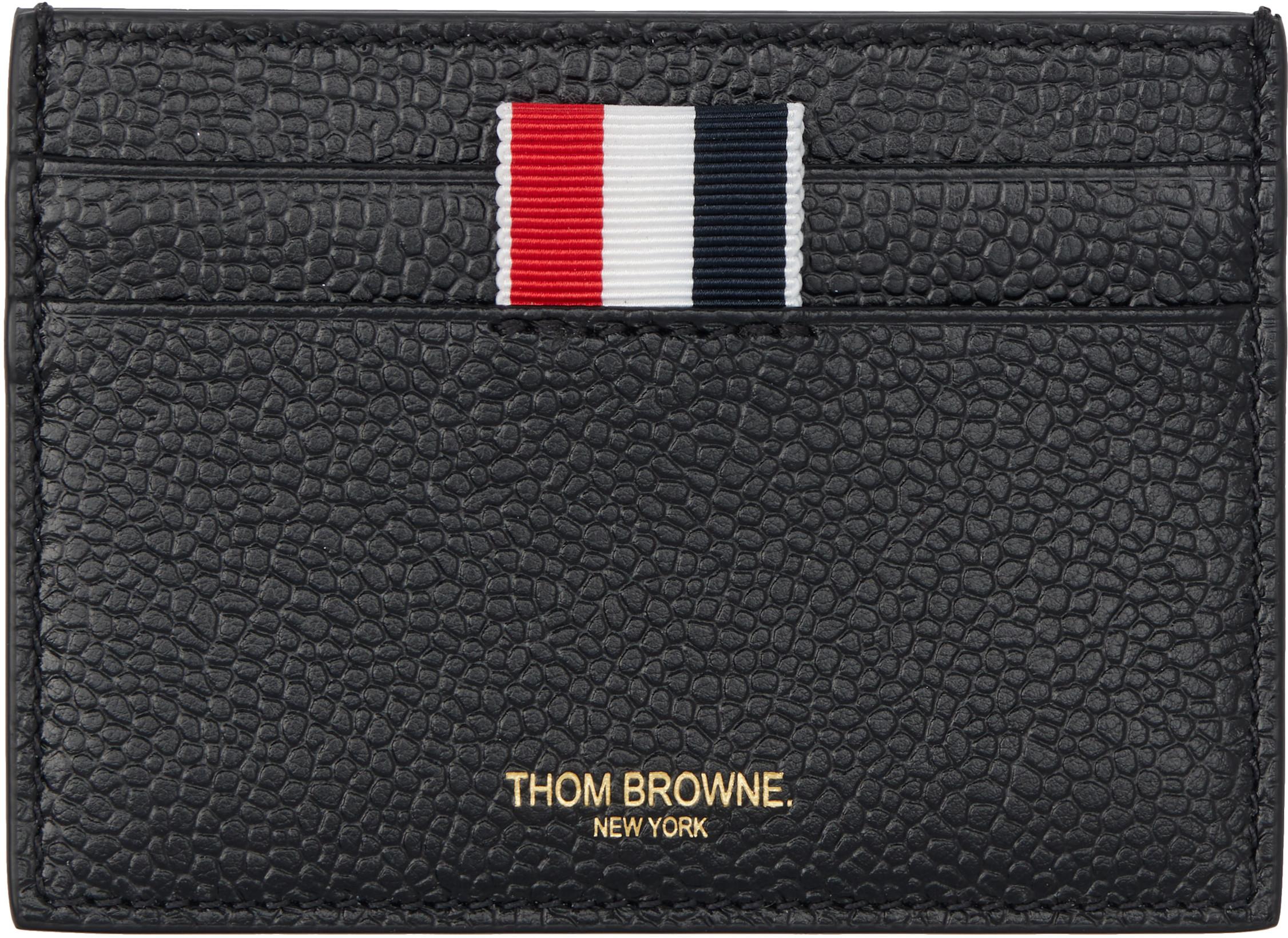 Black Pebble Grain Hector Single Card Holder by THOM BROWNE