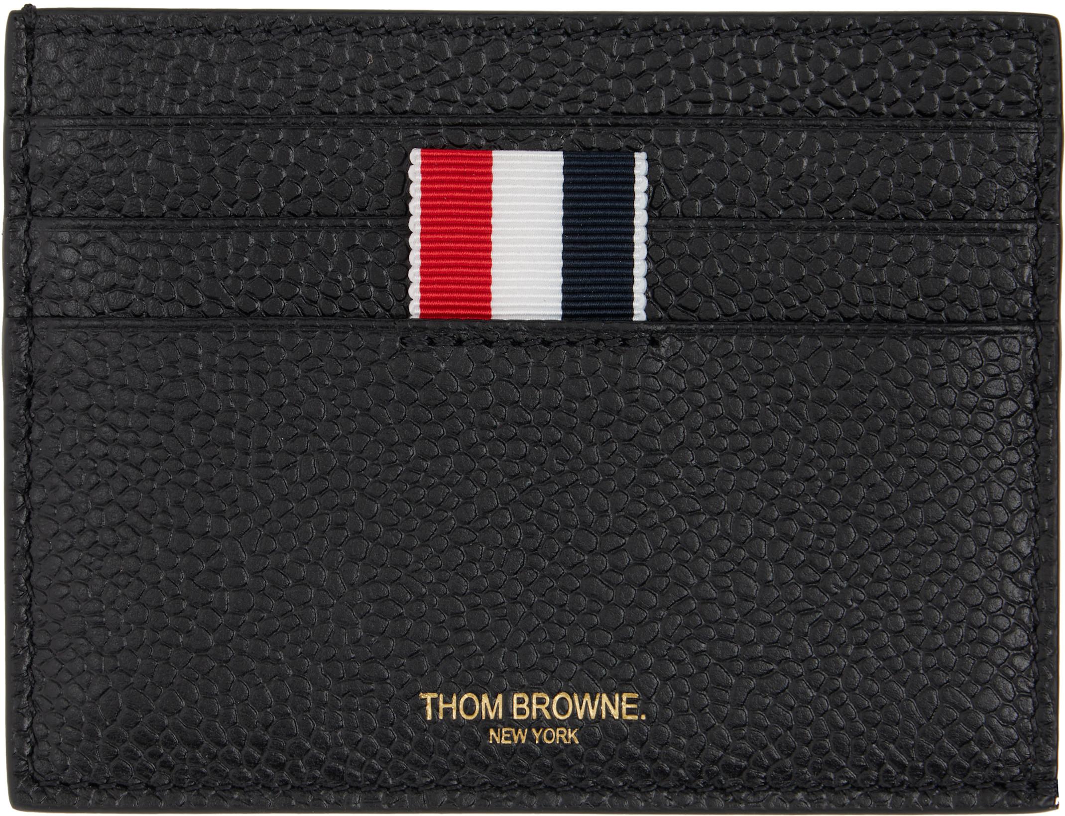Black Pebble Grain Note Compartment Card Holder by THOM BROWNE
