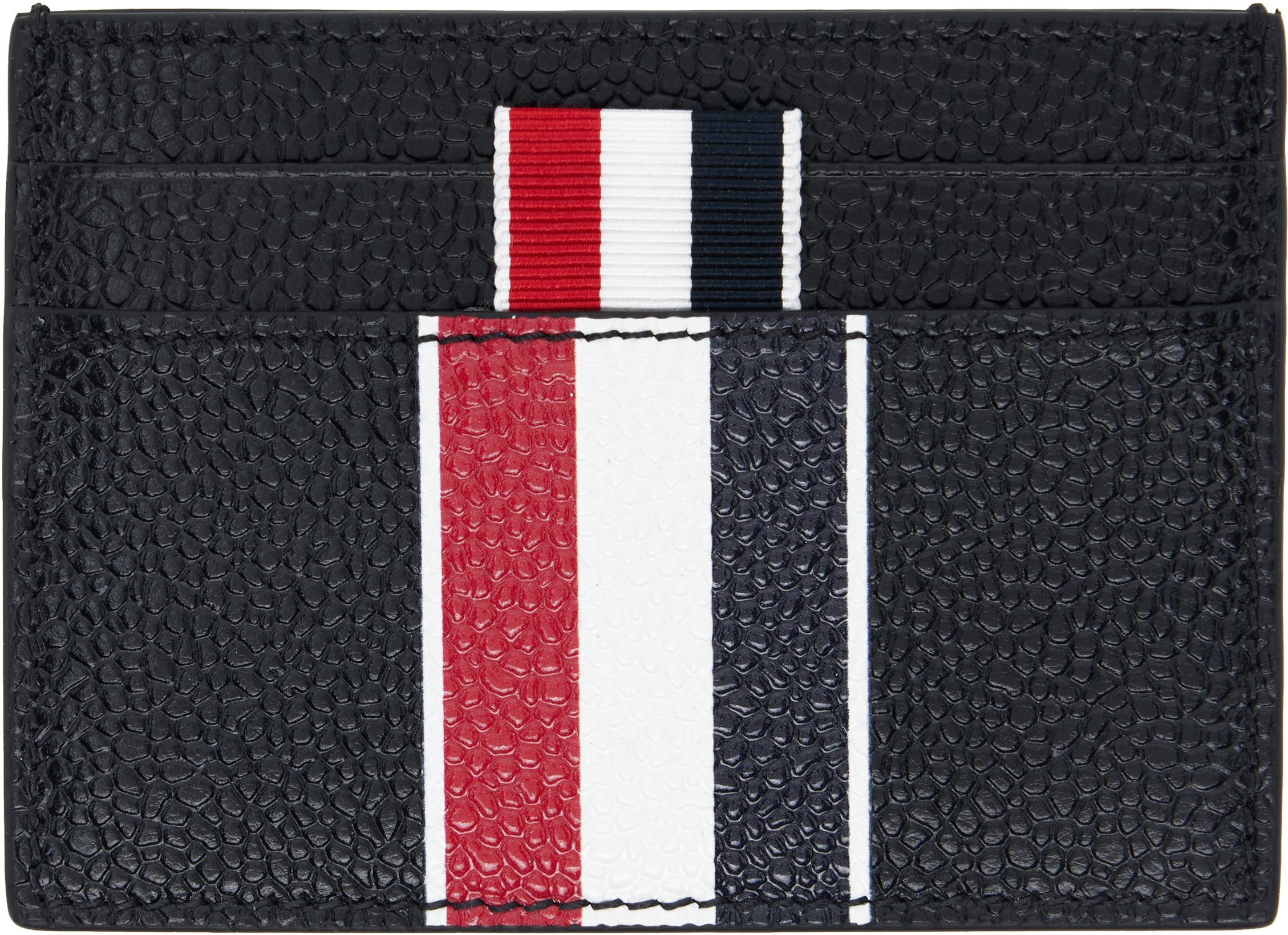 Black RWB Stripe Double Sided Card Holder by THOM BROWNE