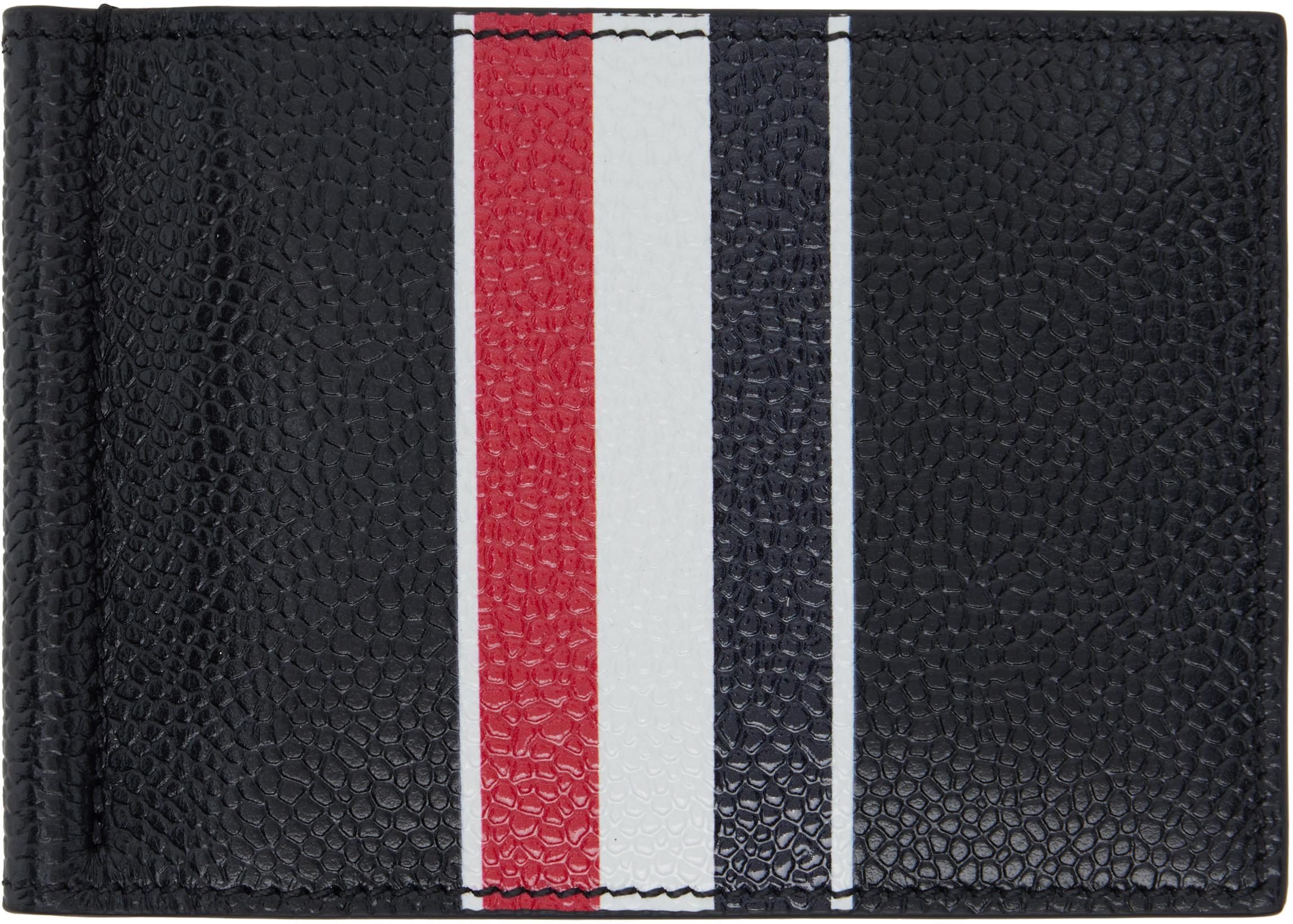 Black RWB Stripe Money Clip Wallet by THOM BROWNE