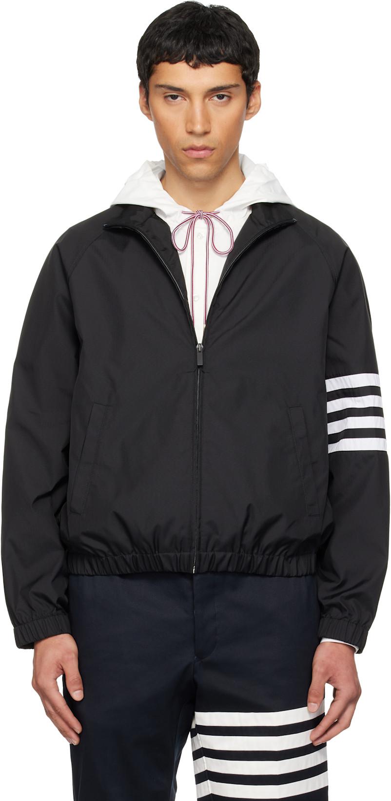 Black Shiny Ripstop Raglan 4-Bar Track Jacket by THOM BROWNE