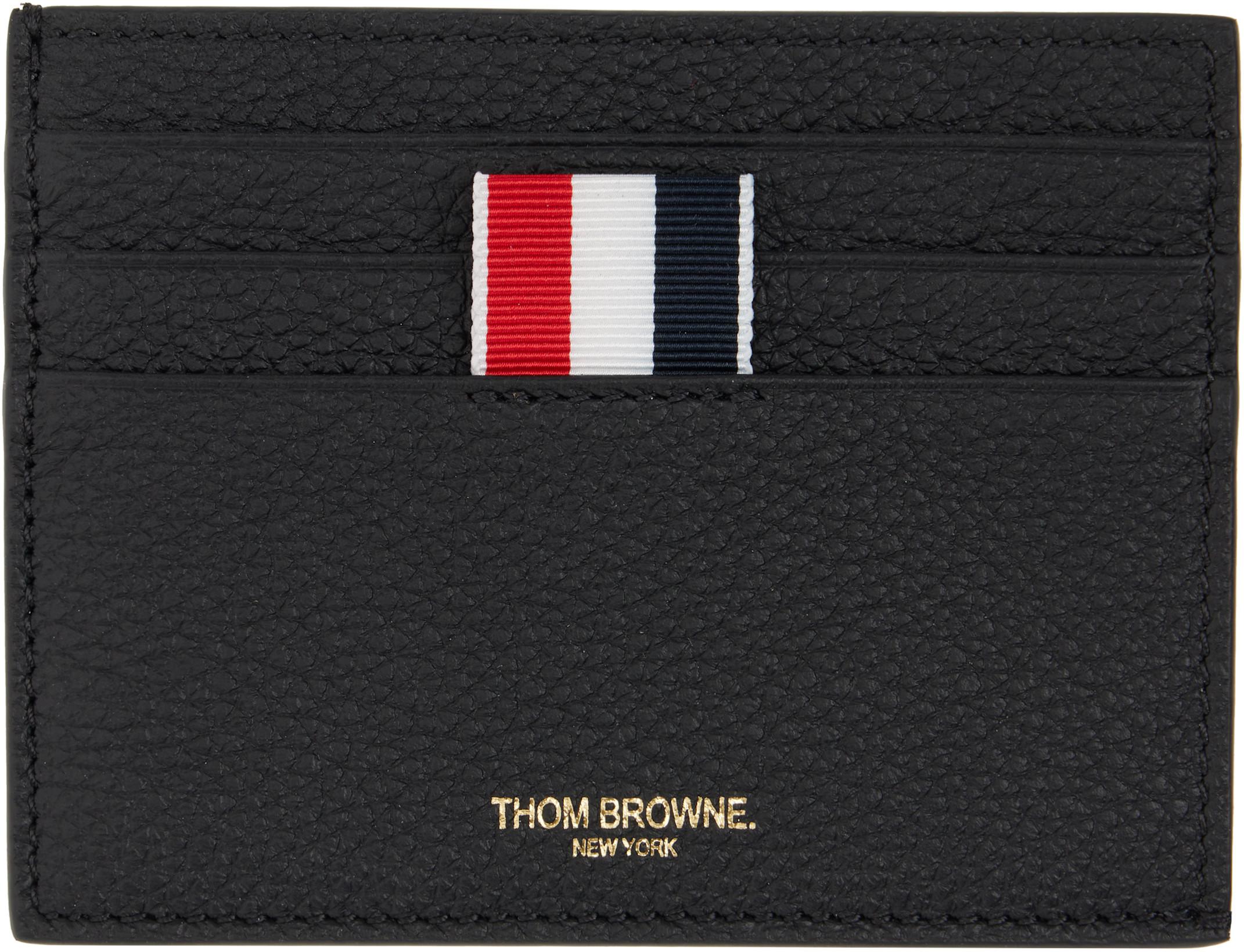 Black Soft Pebble Grain Note Compartment Card Holder by THOM BROWNE