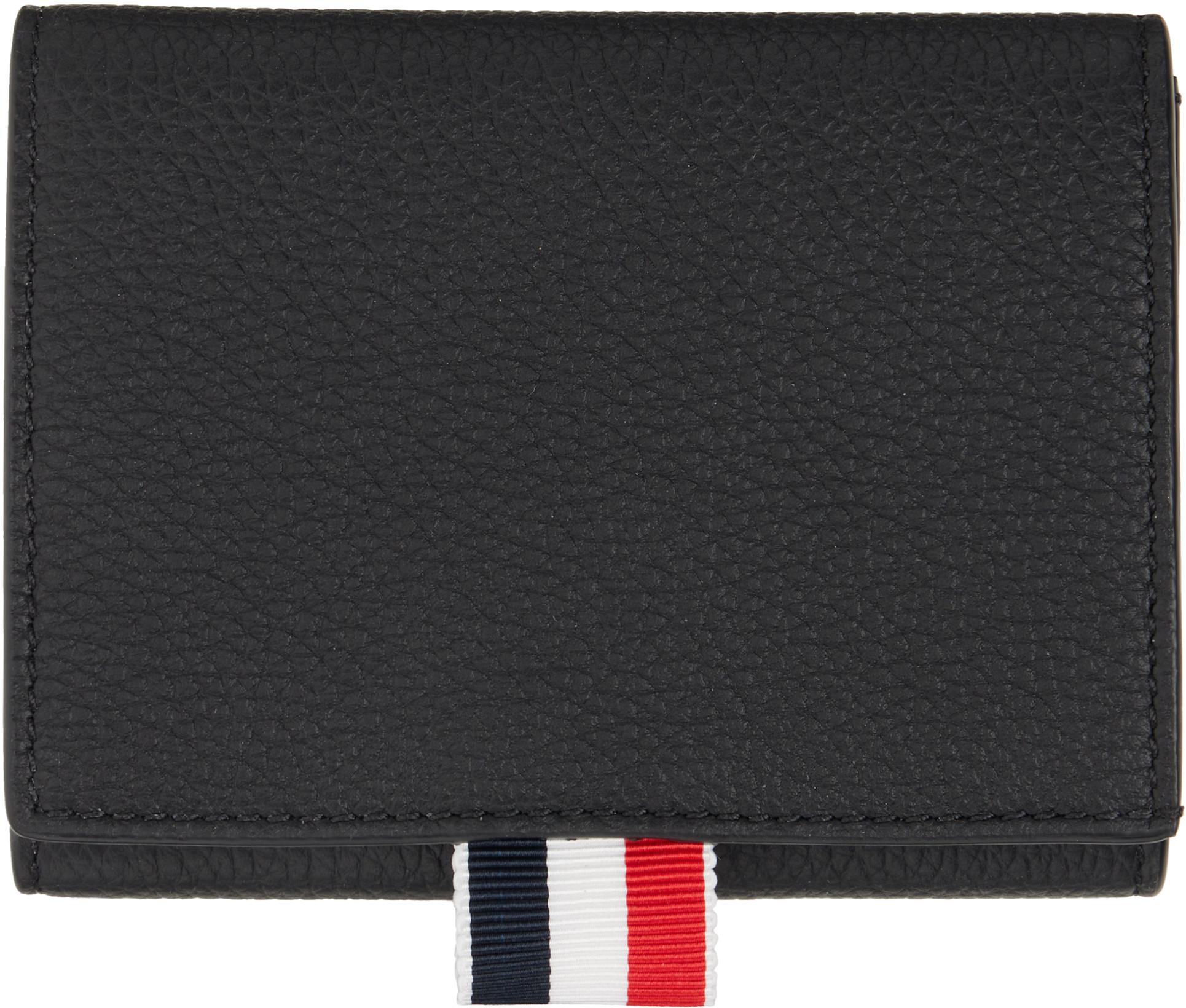 Black Soft Pebble Grain Trifold Wallet by THOM BROWNE