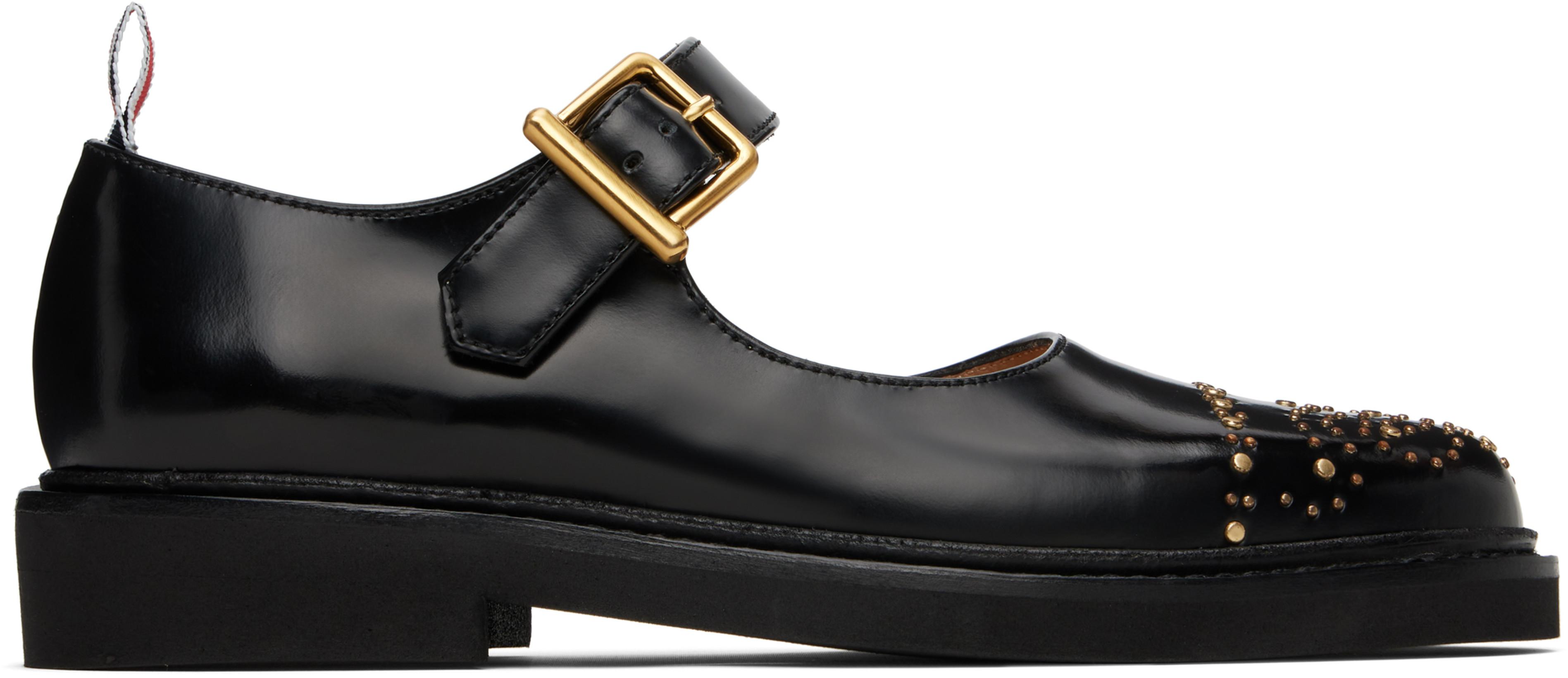 Black Soft Spazzolato Stud Thom John Loafers by THOM BROWNE