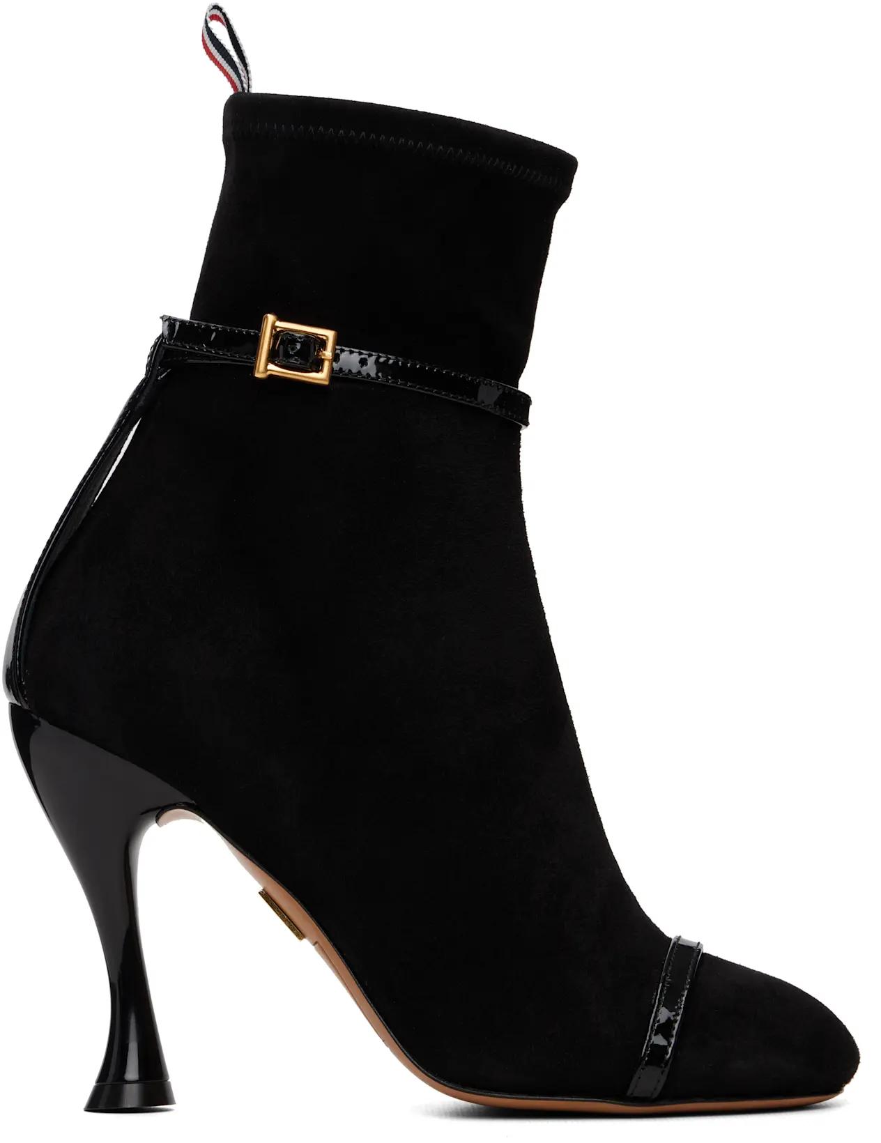 Black Soft Suede Trompe L'Oeil 4-Bar 105 Ankle Boots by THOM BROWNE