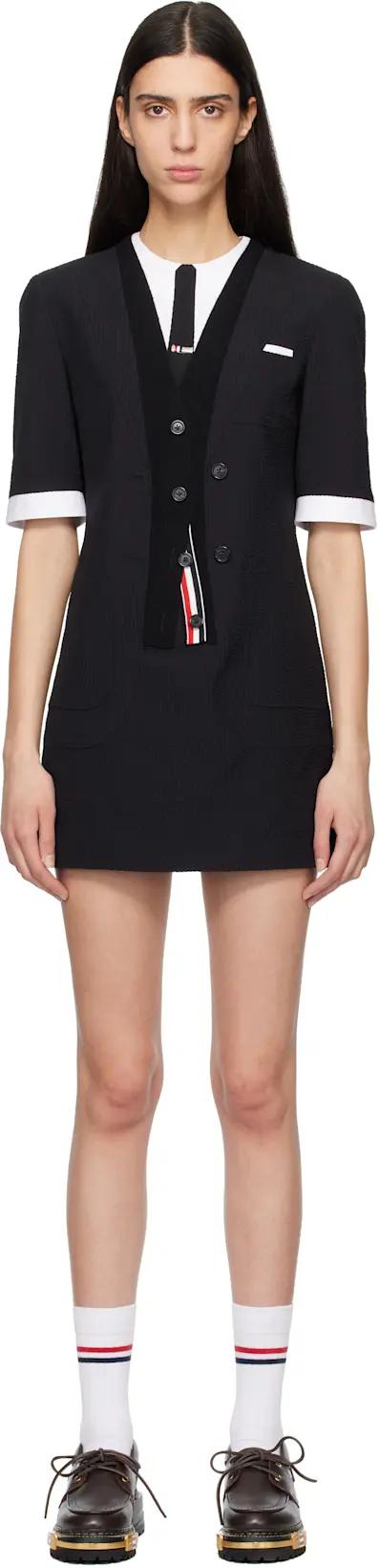 Black Trompe L'Oeil Patch Pocket Minidress by THOM BROWNE