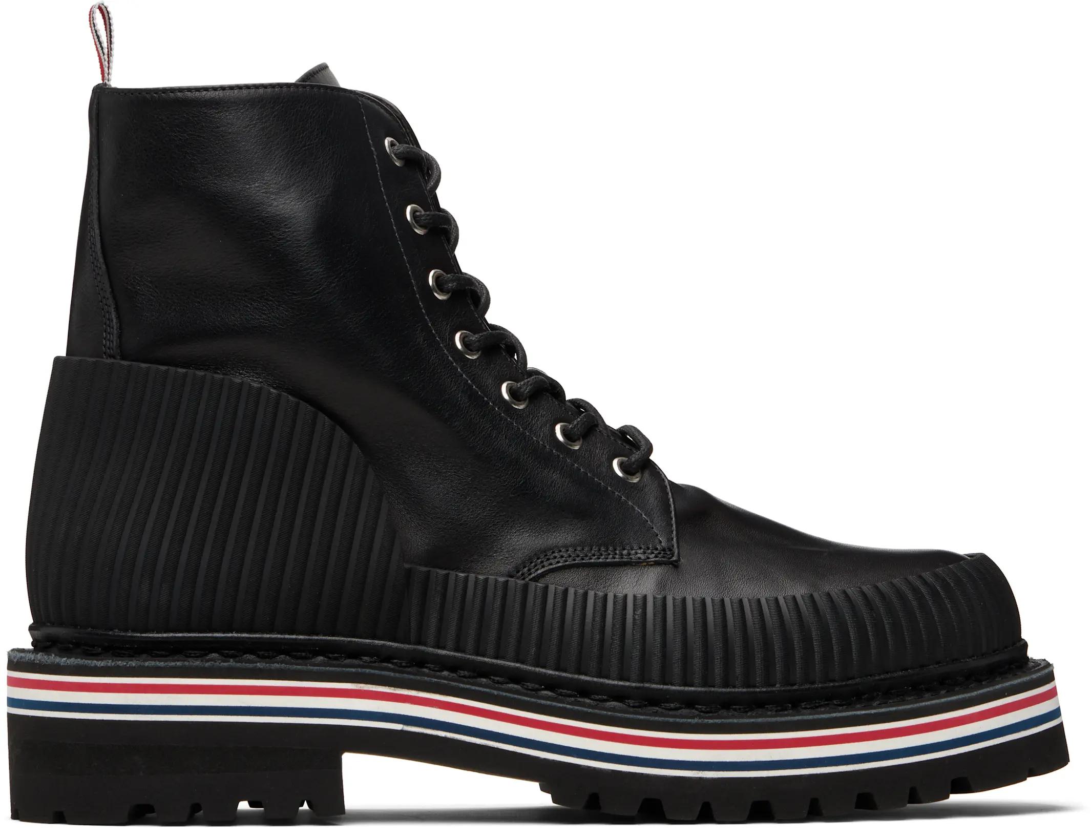 Black Vitello Calf Hiking Sole All Terrain Boots by THOM BROWNE