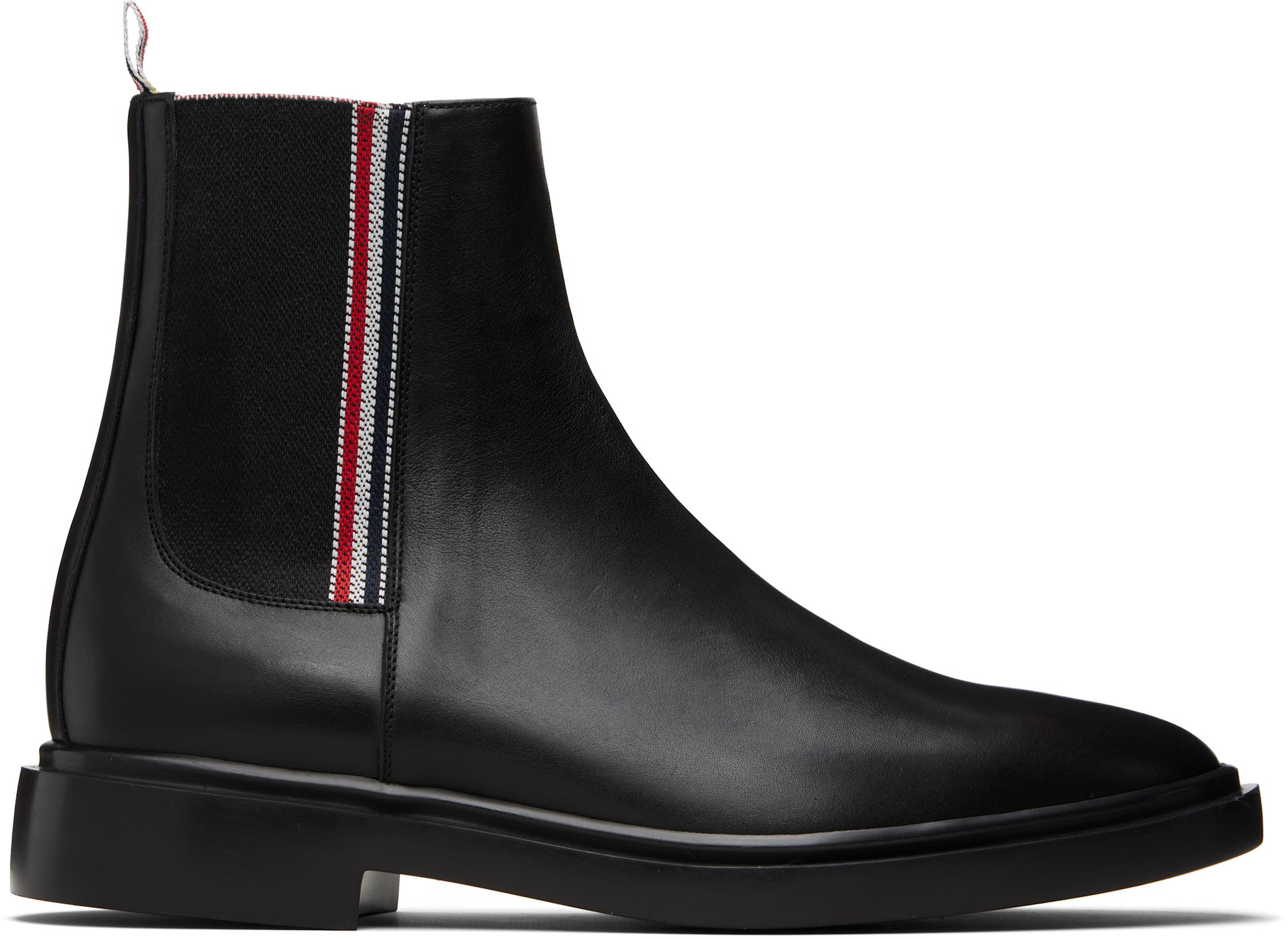 Black Vitello Calf RWB Rubber Sole Chelsea Boots by THOM BROWNE