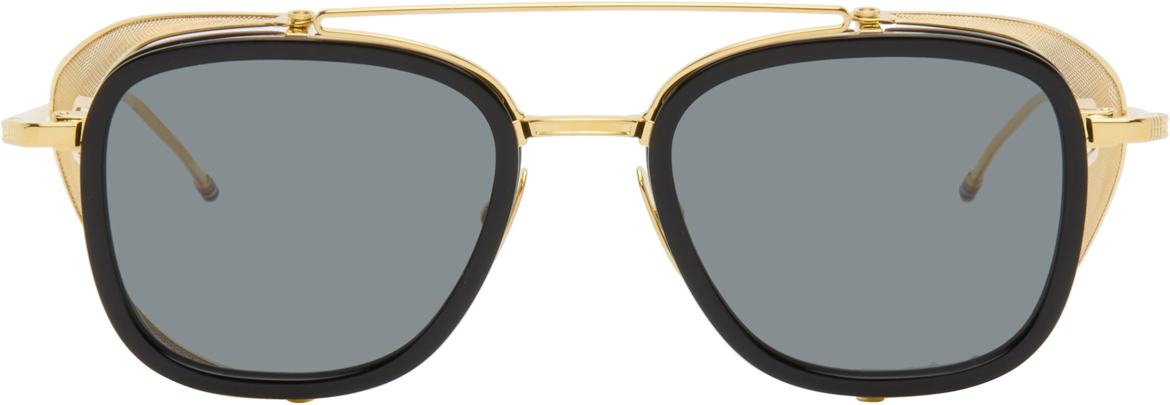 Black & Gold Square Sunglasses by THOM BROWNE