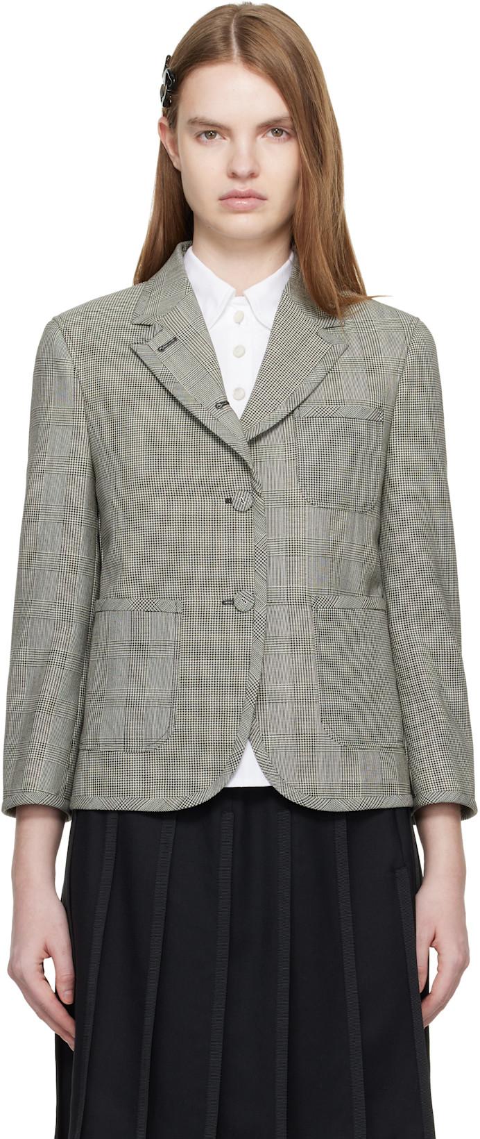 Black & White Funmix Fresco Cropped Sportcoat by THOM BROWNE
