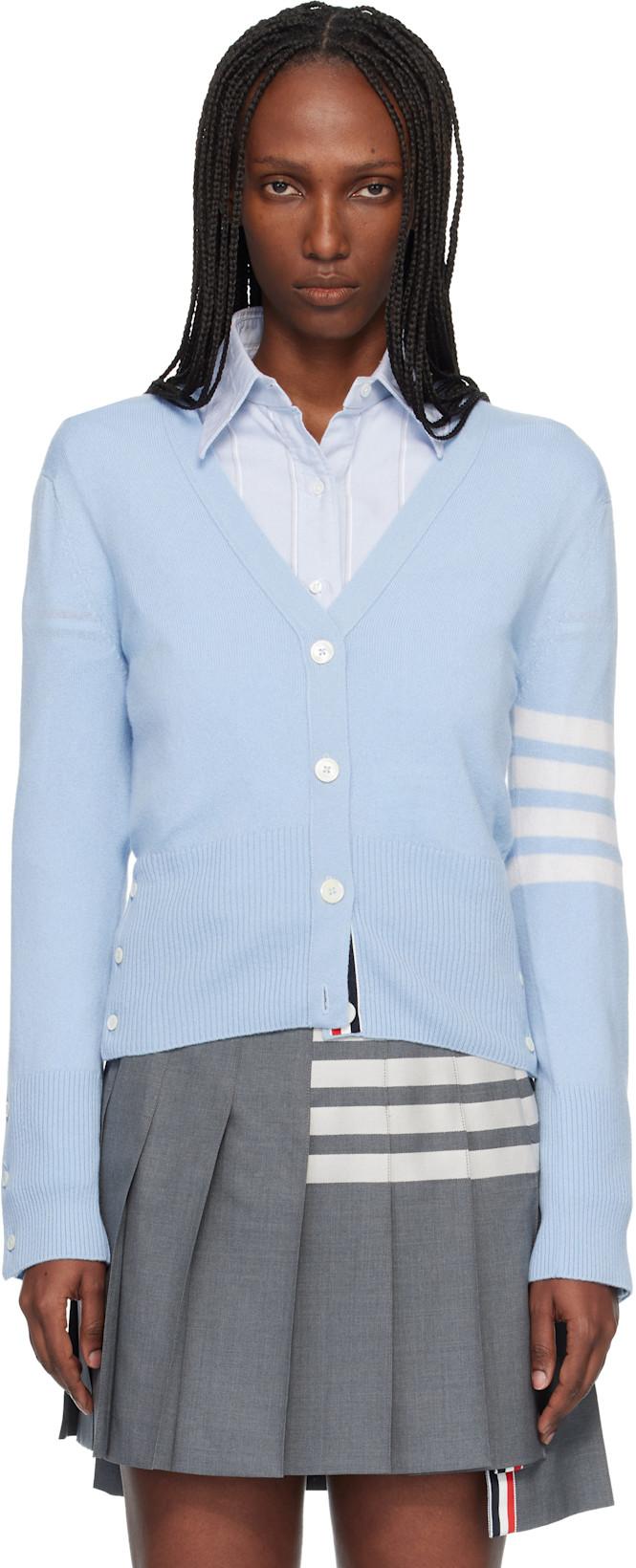 Blue Classic Cashmere 4-Bar V-Neck Cardigan by THOM BROWNE