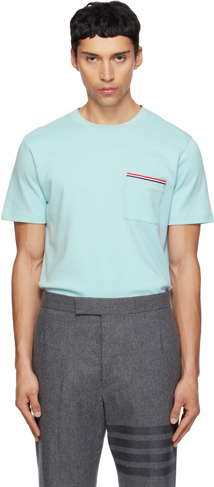 Blue Milano Cotton Oversized Pocket T-shirt by THOM BROWNE