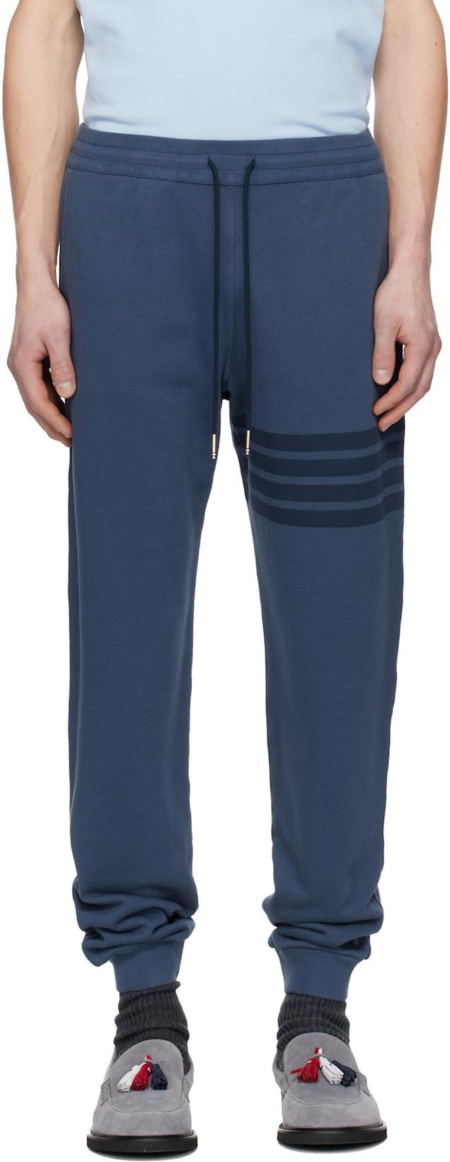 Blue Overdyed Solid Loopback 4 Bar Sweatpants by THOM BROWNE