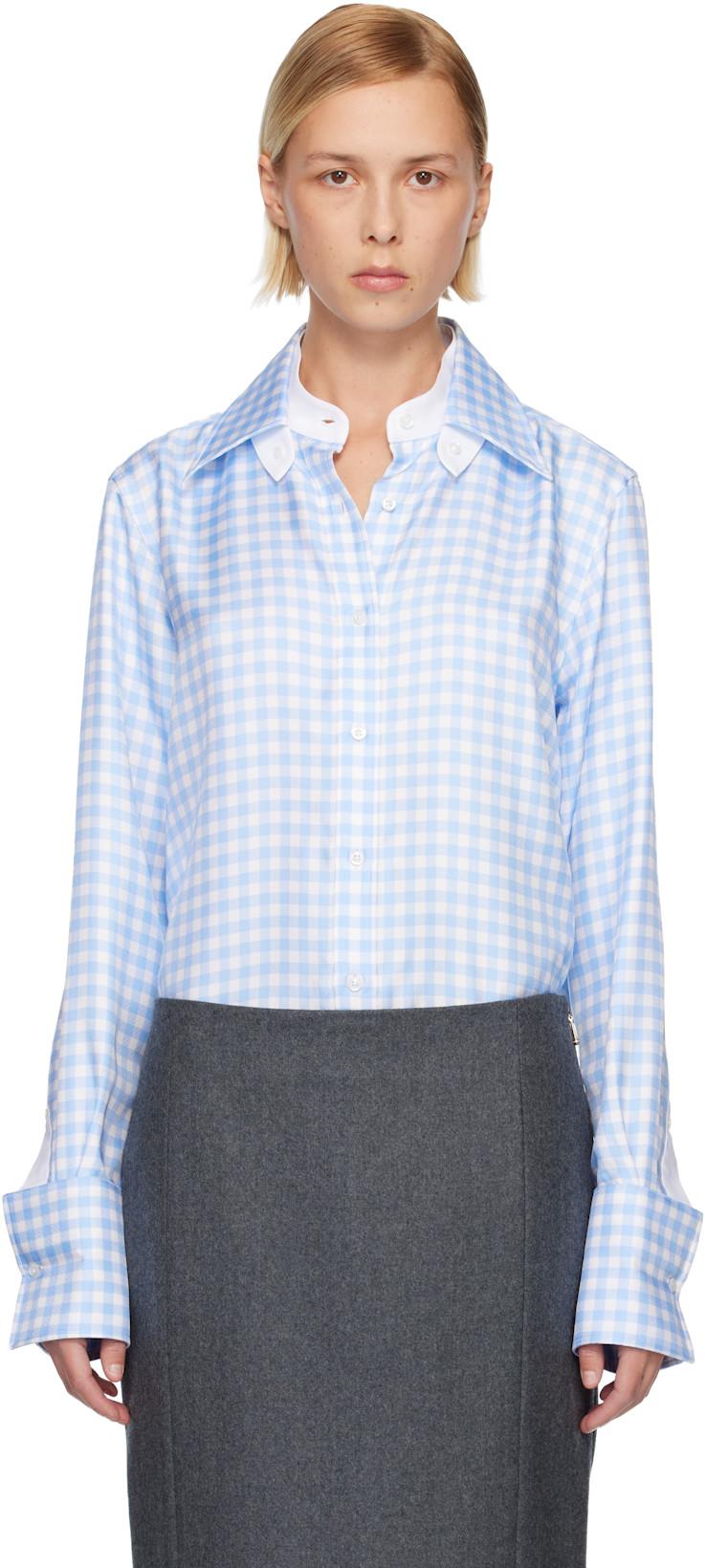 Blue Silk Twill Gingham Shirt by THOM BROWNE