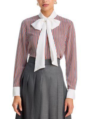 Bow Neck Silk Top by THOM BROWNE