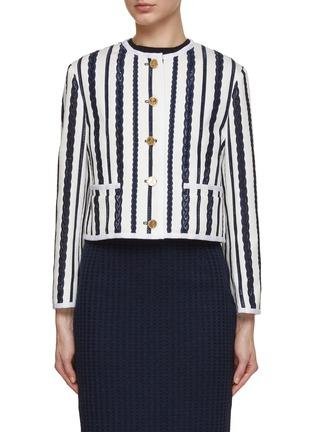 Broderie Anglaise Cable Box Pleat Cardigan Jacket by THOM BROWNE