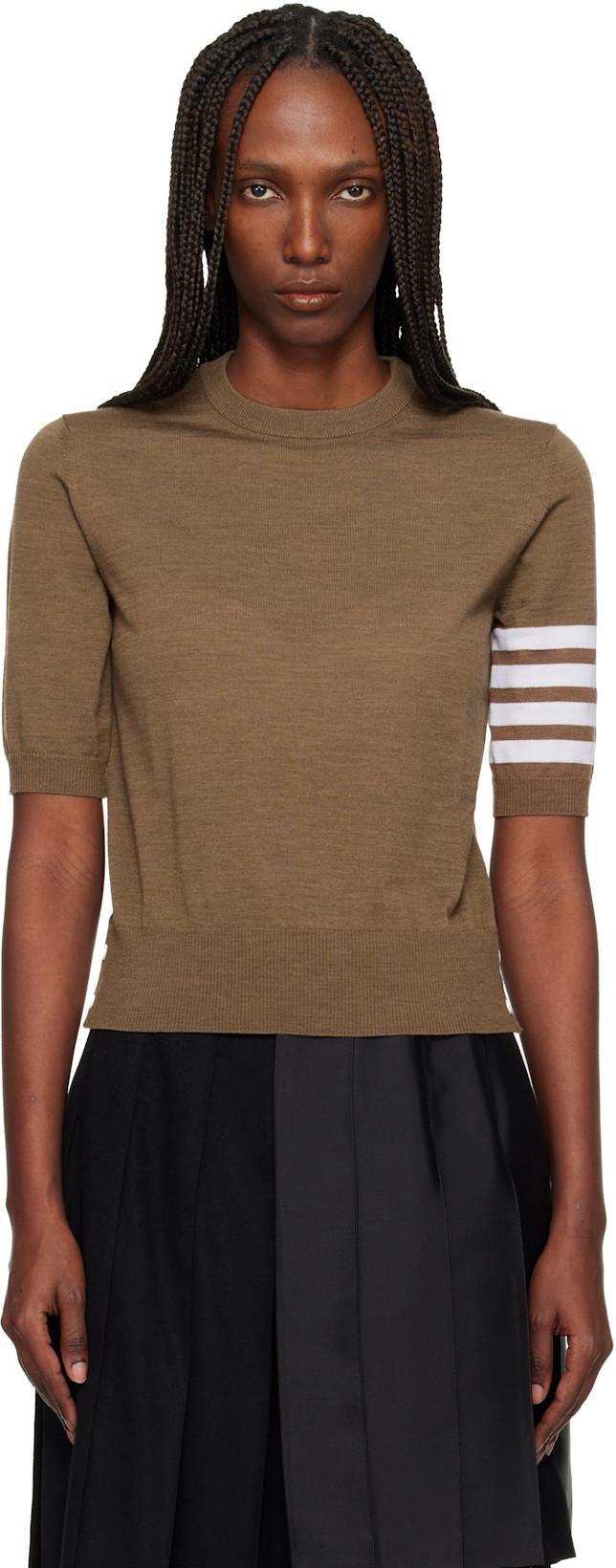 Brown Fine Merino Wool 4-Bar Sweater by THOM BROWNE