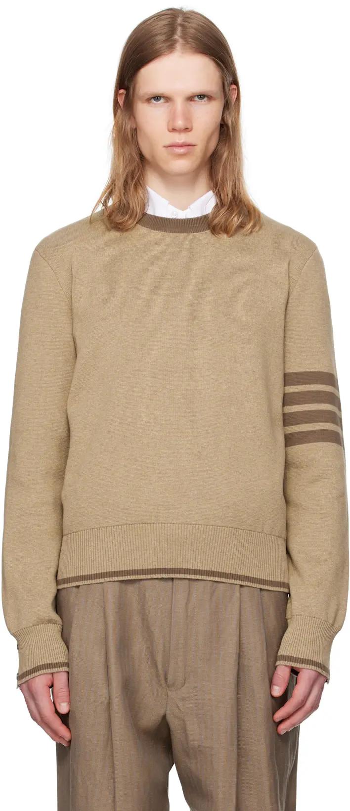 Brown Milano Stitch 4-Bar Pullover Sweater by THOM BROWNE