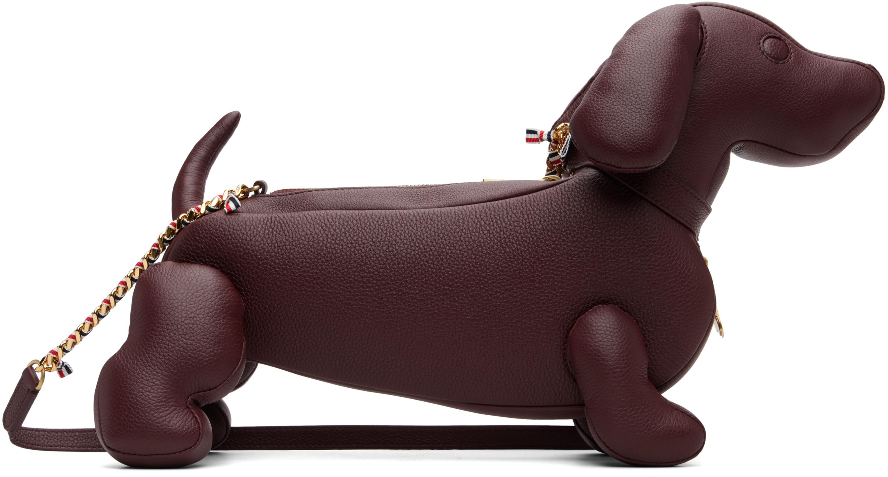 Burgundy Soft Pebble Grain Leather Mini Hector Bag by THOM BROWNE