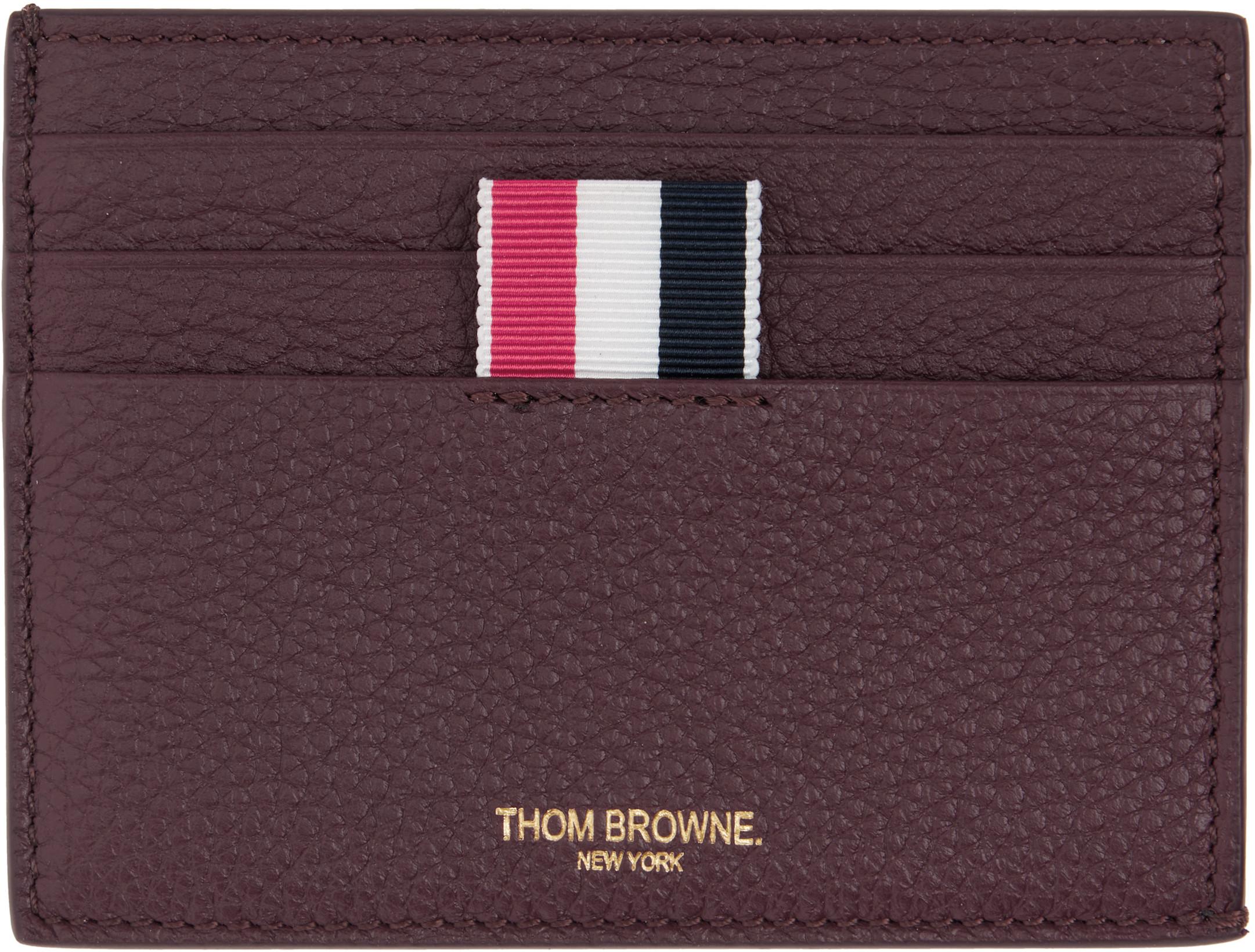 Burgundy Soft Pebble Grain Note Compartment Card Holder by THOM BROWNE