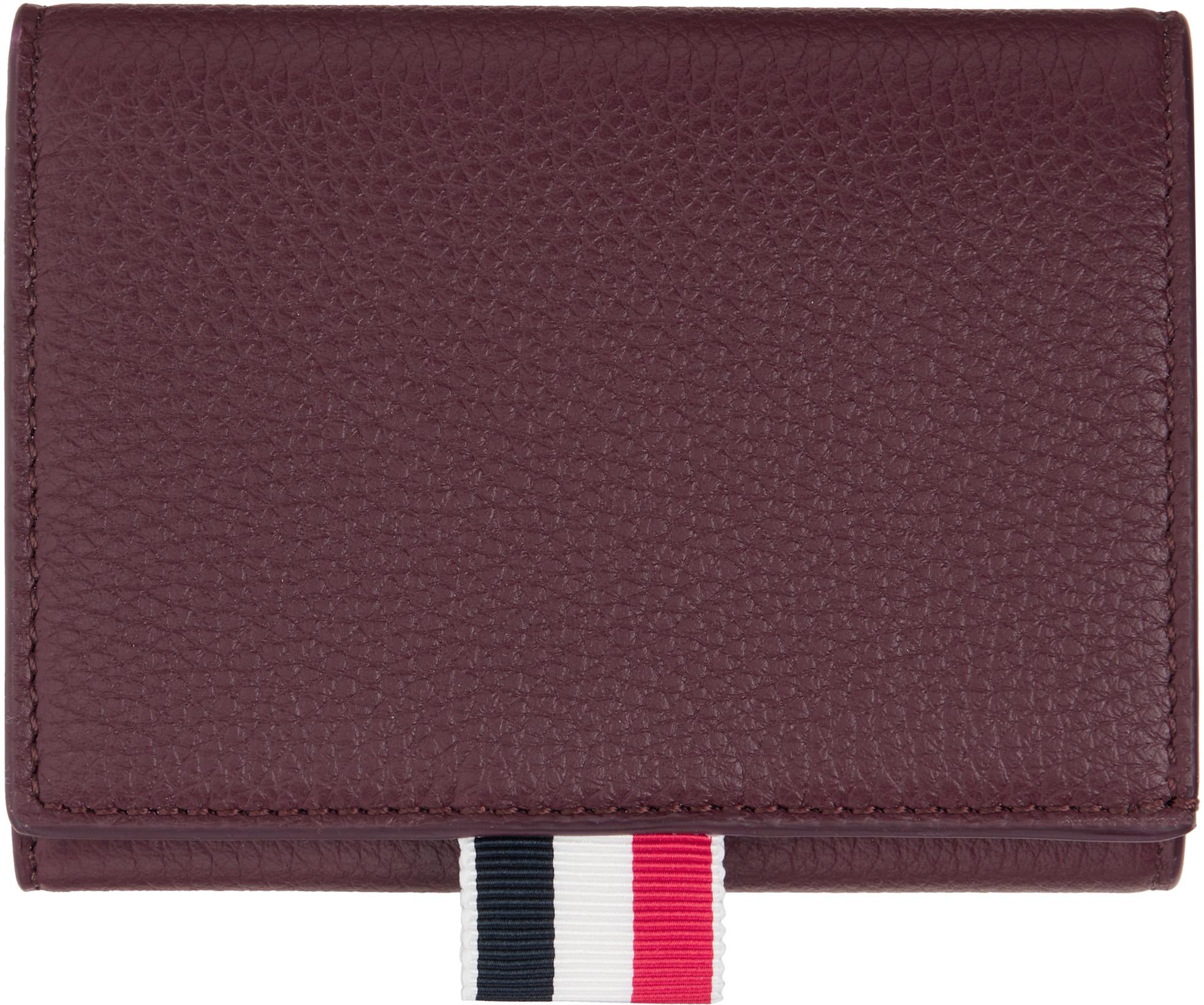 Burgundy Soft Pebble Grain Trifold Wallet by THOM BROWNE