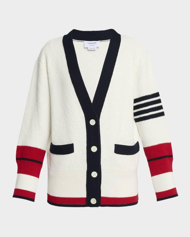 Classic Stripe Tennis V-Neck Cardigan by THOM BROWNE