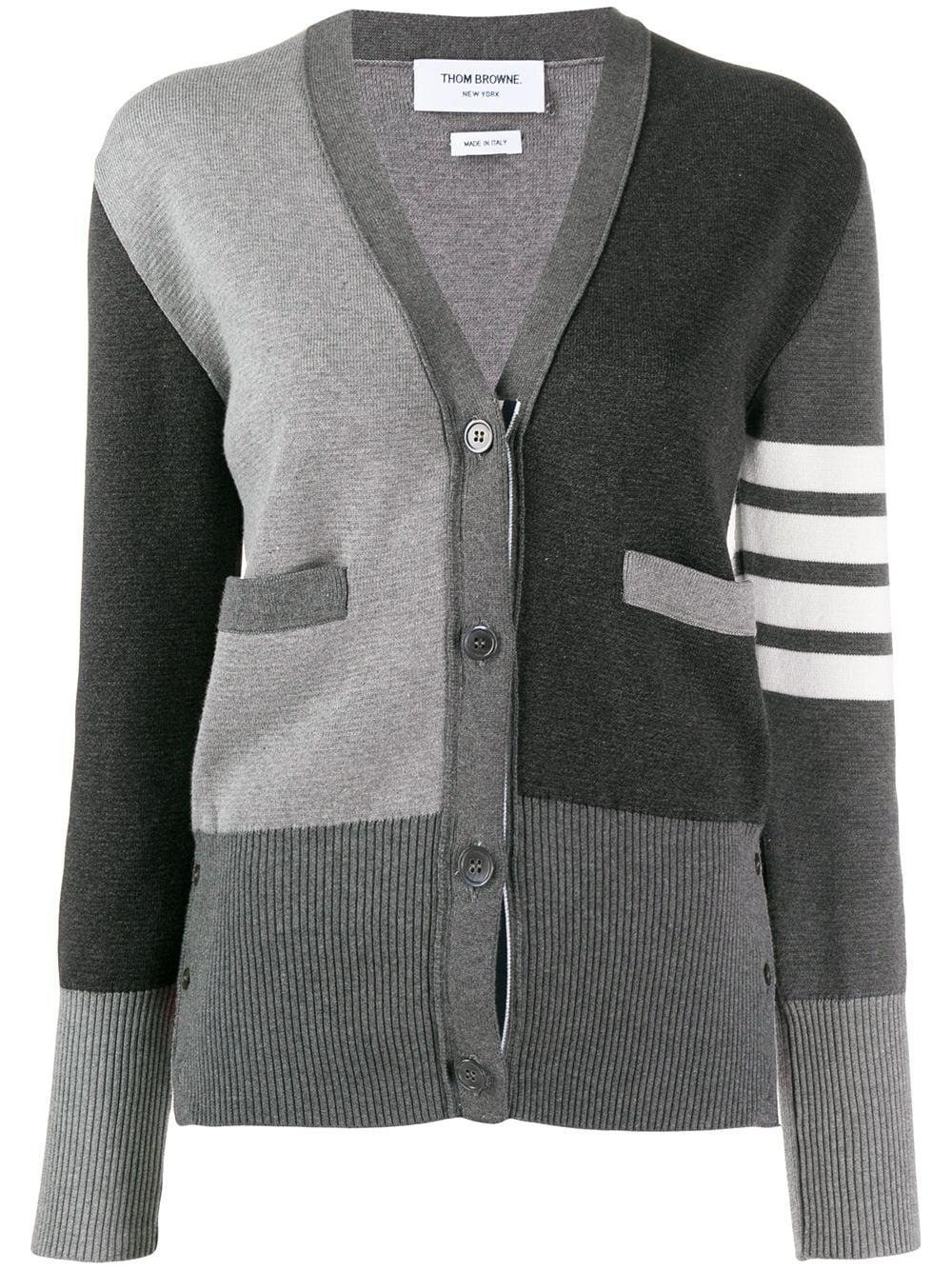 Funmix crepe 4-Bar v-neck cardigan by THOM BROWNE