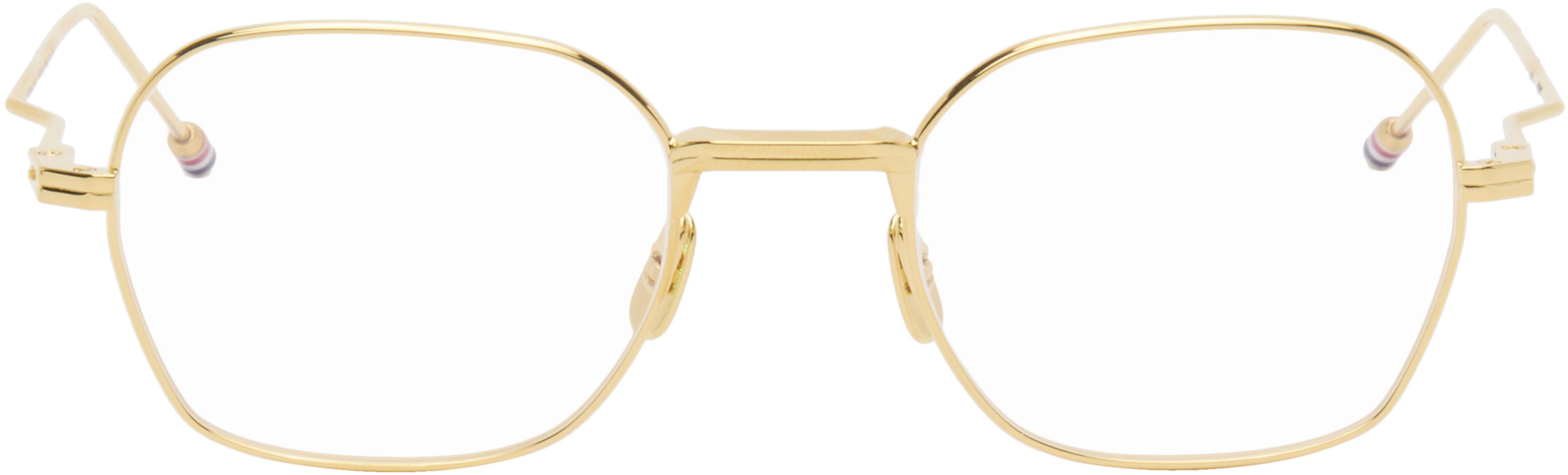 Gold Rectangular Glasses by THOM BROWNE