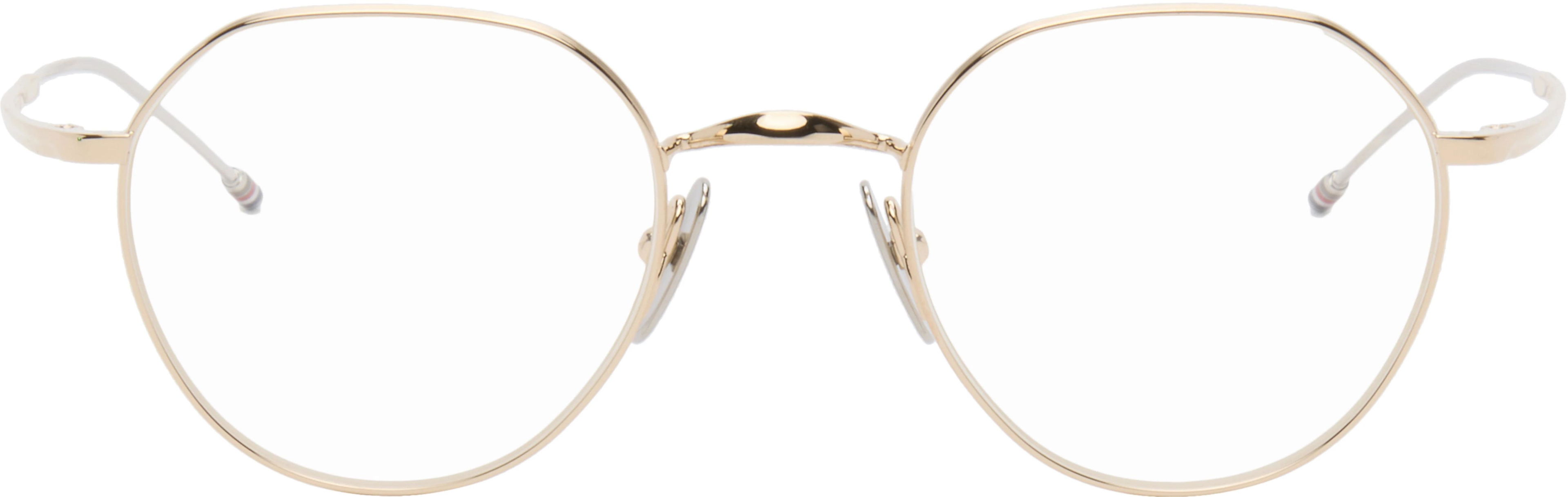 Gold Titanium Round Glasses by THOM BROWNE